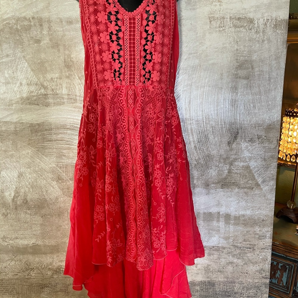 Johnny Was Red Embroidered Dress